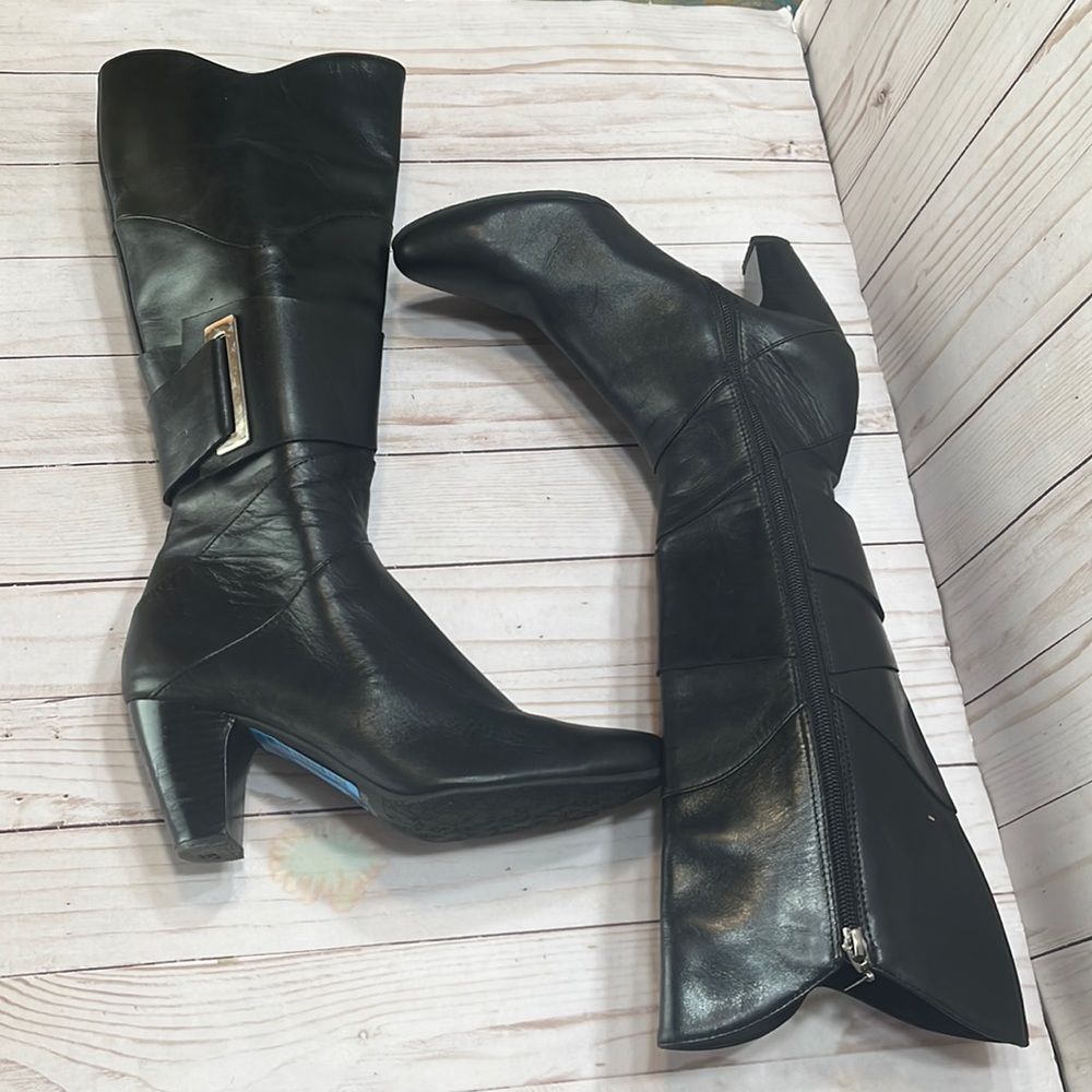 Boucherel Size 37 Black Leather 3” Heel Boots